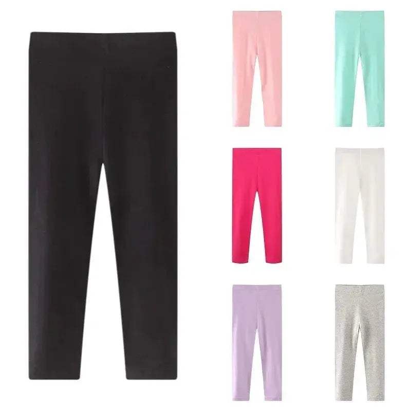 Girls Solid Color Cotton Leggings Elastic Waist Slim Fit 4-6Y - ToylandEU
