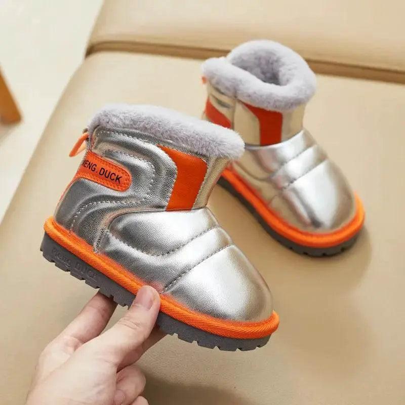  Girls' Waterproof Winter Snow Boots, Short Plush Leather Ankle Boots with Anti-Slip Sole -  ToylandEU™