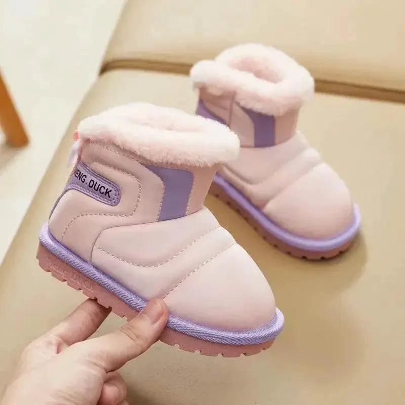  Girls' Waterproof Winter Snow Boots, Short Plush Leather Ankle Boots with Anti-Slip Sole -  ToylandEU™