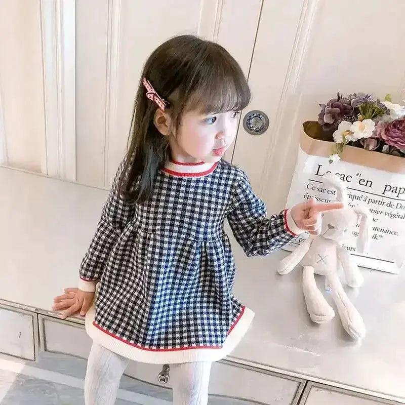  Girls Woolen Checkered Dress With Color Block Warmth -  ToylandEU™