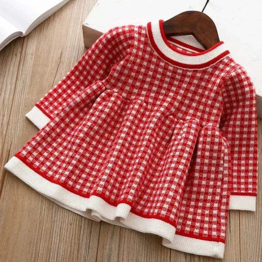  Girls Woolen Checkered Dress With Color Block Warmth -  ToylandEU™