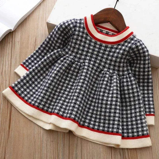  Girls Woolen Checkered Dress With Color Block Warmth -  ToylandEU™