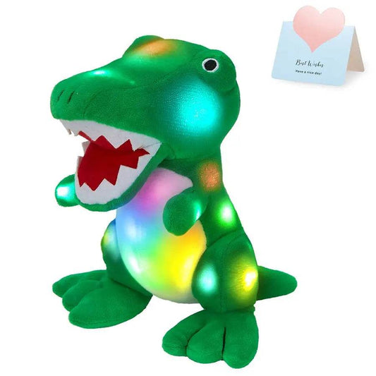 Glow-in-the-Dark 25cm Green T-Rex Plush Toy with Colorful LED Lights - ToylandEU