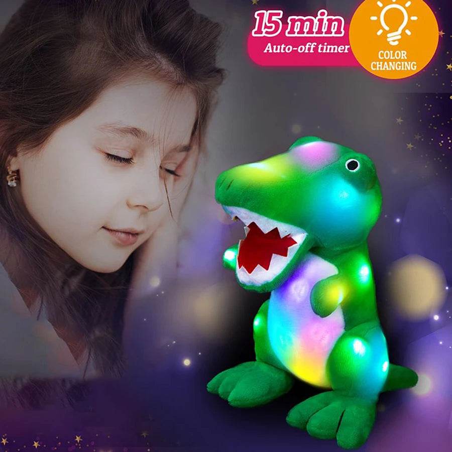 Glow-in-the-Dark 25cm Green T-Rex Plush Toy with Colorful LED Lights - ToylandEU
