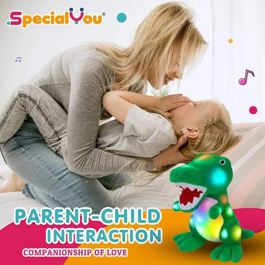 Glow-in-the-Dark 25cm Green T-Rex Plush Toy with Colorful LED Lights - ToylandEU