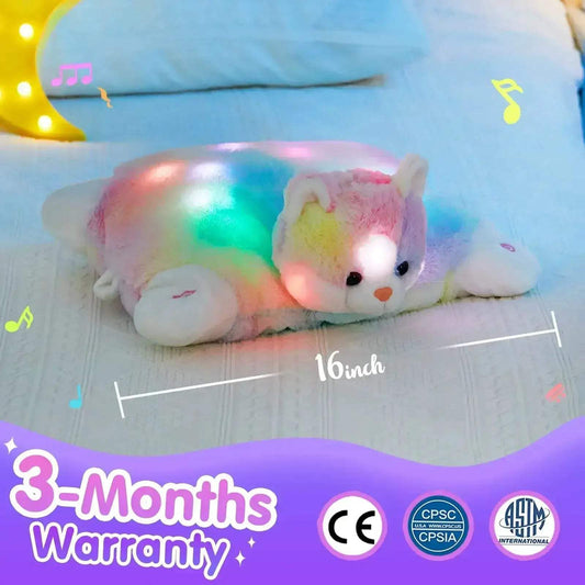  Glowing LED Kitty Plush Pillow For Kids Soothing Lullabies -  ToylandEU™