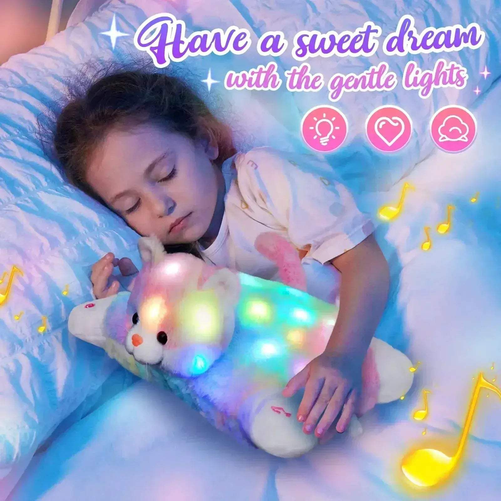 Glowing LED Kitty Plush Pillow For Kids With Soothing Lullabies - ToylandEU