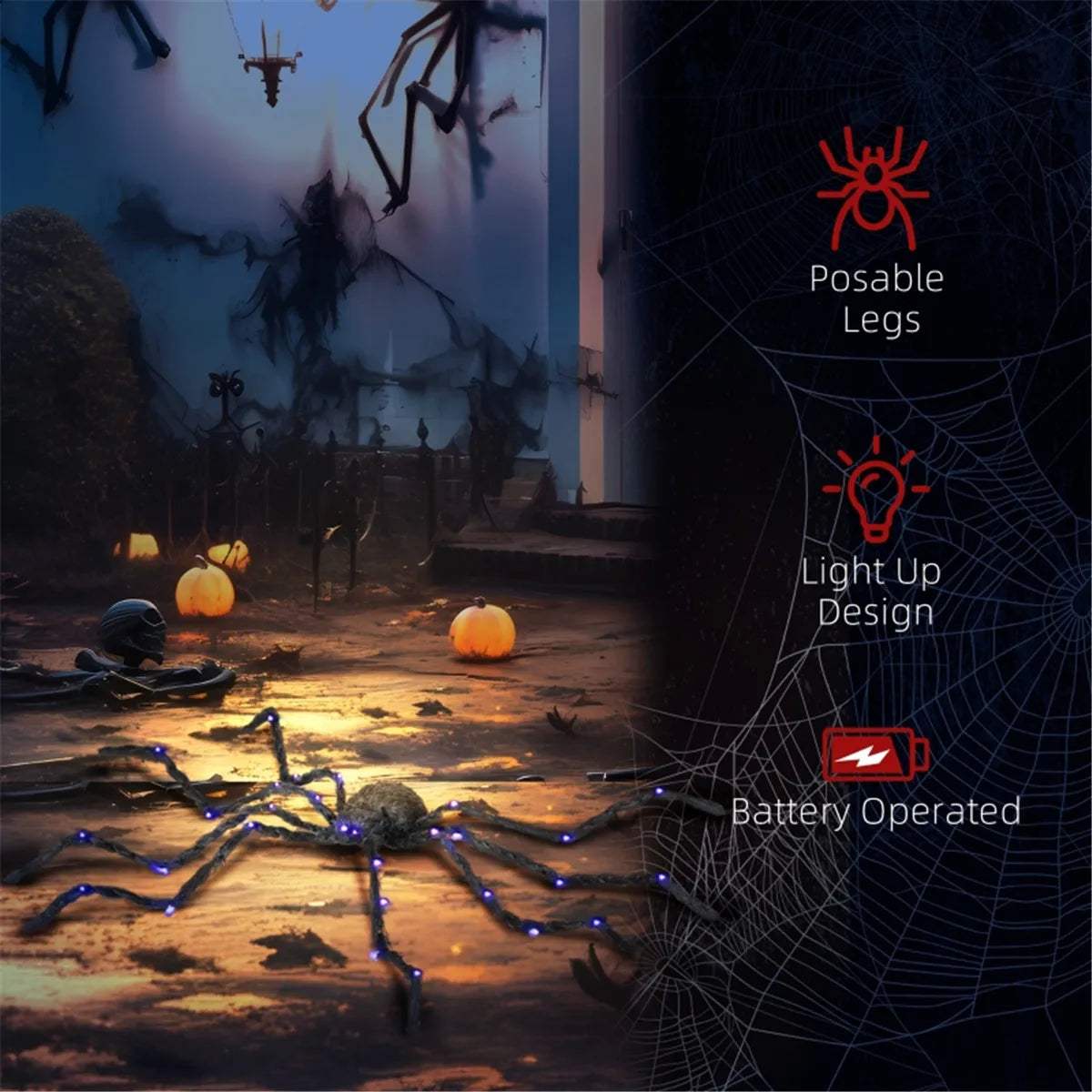 Glowing Plush Spider | 47 Inch Bendable | Toylandeu™