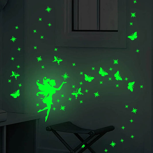 Glowing Wall Sticker Fairy Stars And Butterfly Kids Room - ToylandEU