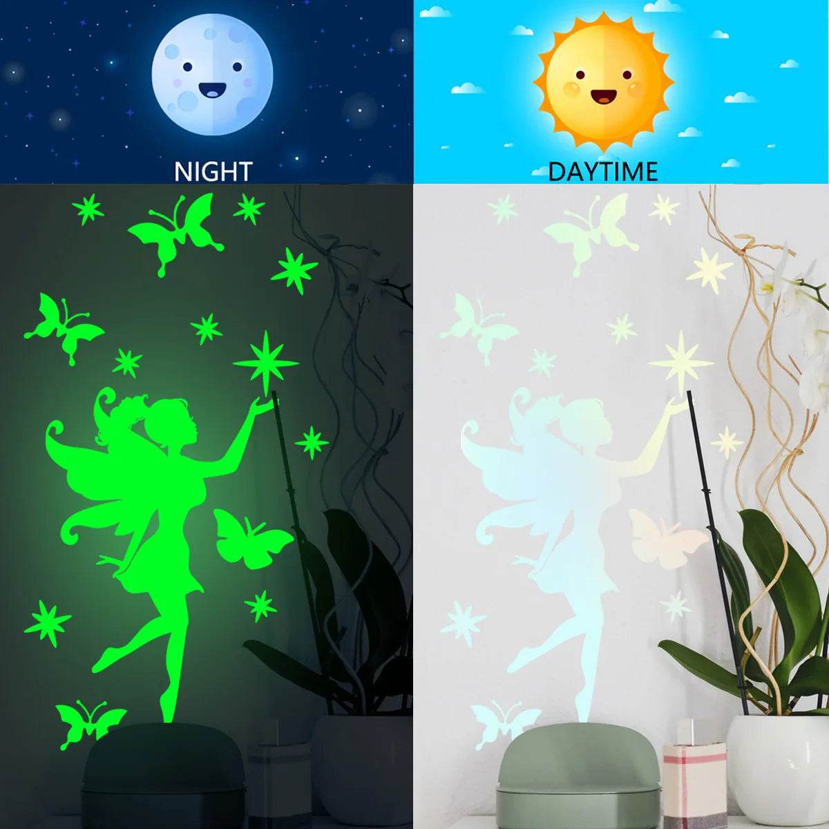 Glowing Wall Sticker Fairy Stars And Butterfly Kids Room - ToylandEU