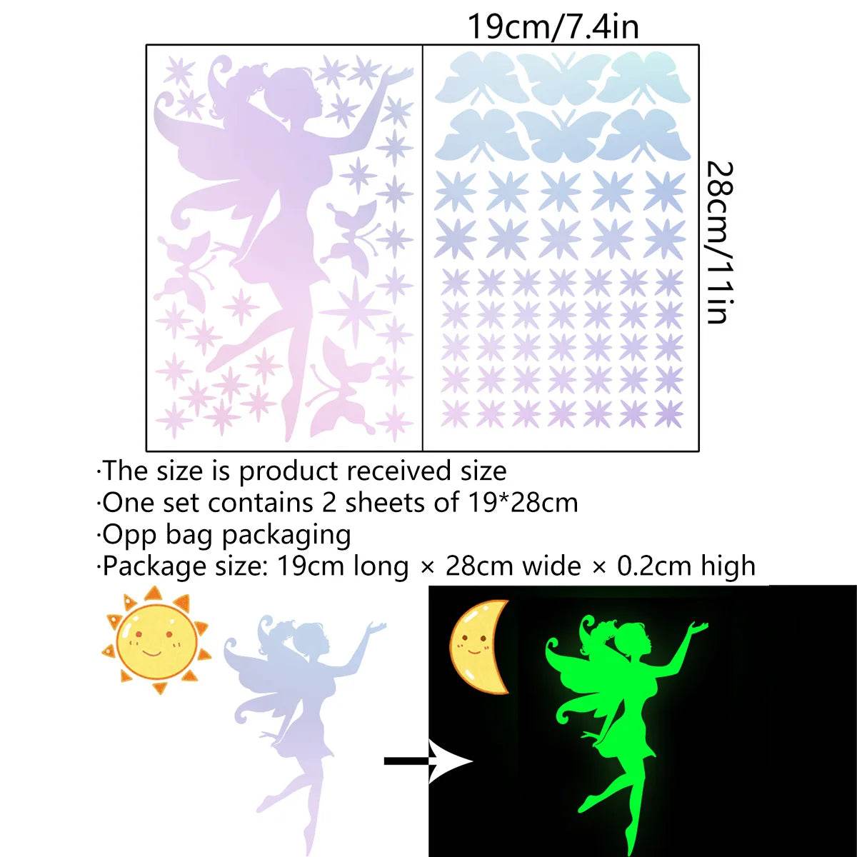 Glowing Wall Sticker Fairy Stars And Butterfly Kids Room - ToylandEU