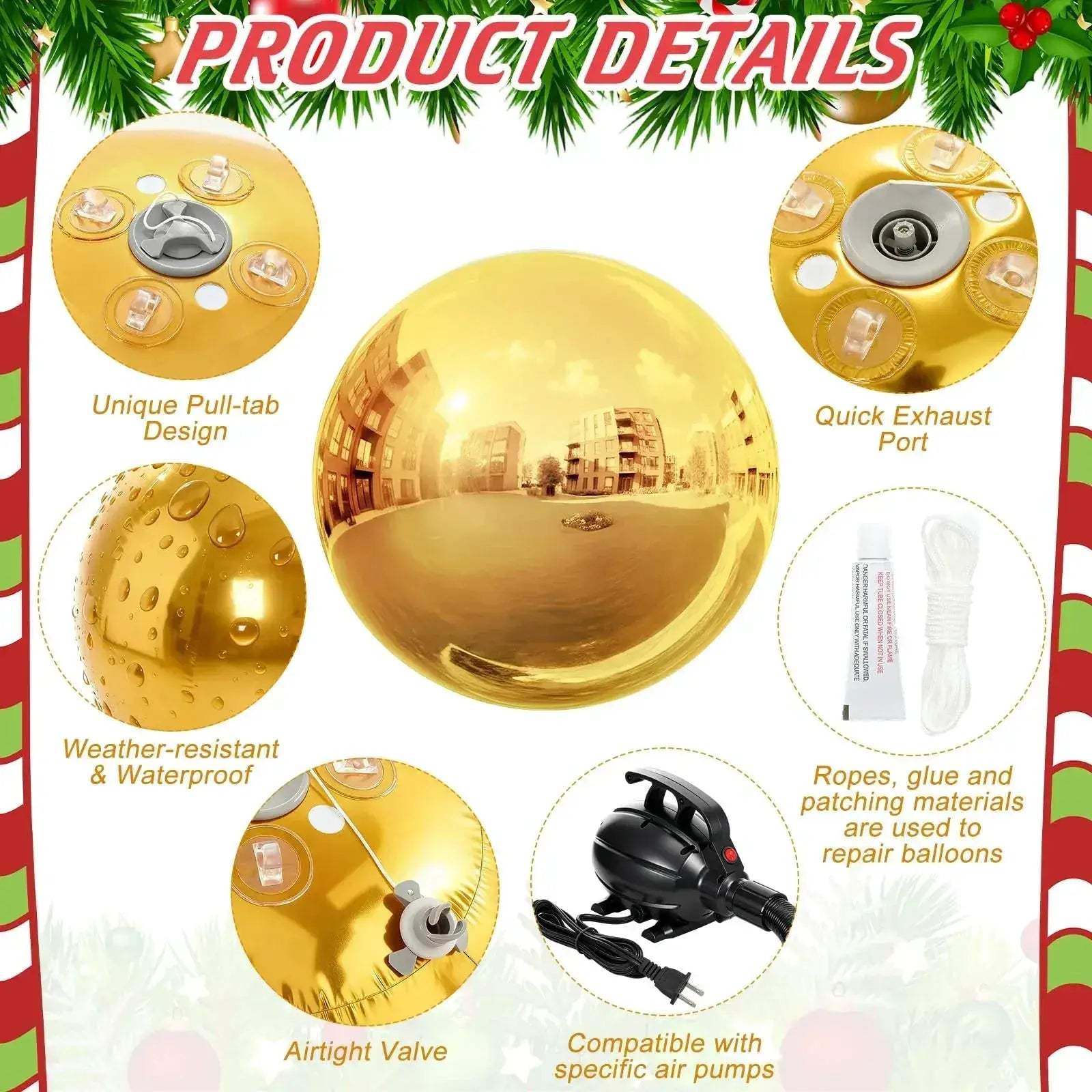Gold Inflatable Mirror Ball Set Large Airtight Great For Events - ToylandEU