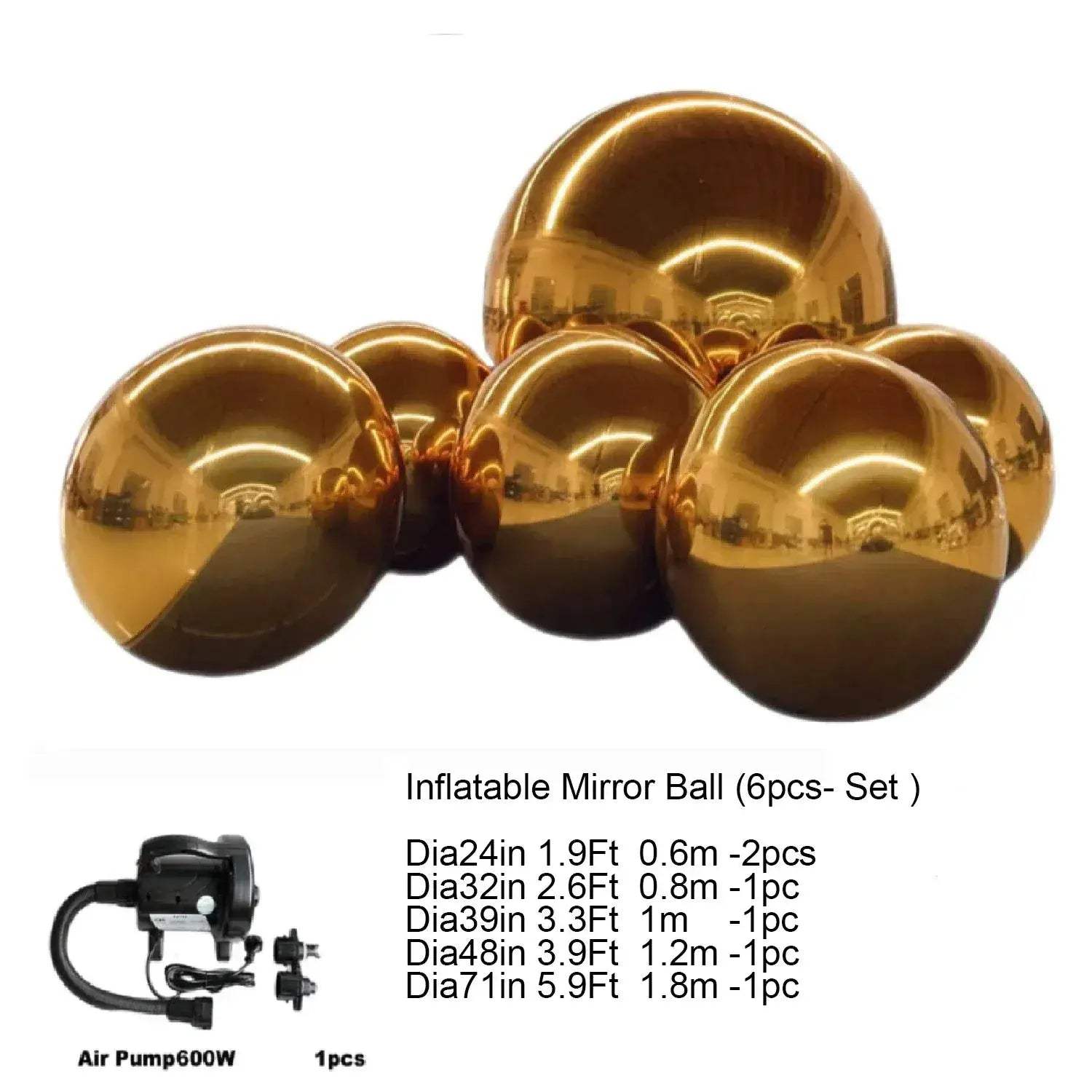 Gold Inflatable Mirror Ball Set Large Airtight Great For Events - ToylandEU