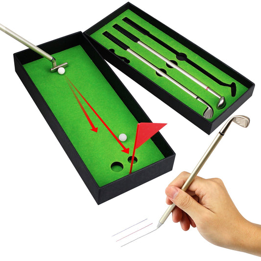 Golf Ball Pen 3-Piece Set with Club-Shaped Pens and Display Box