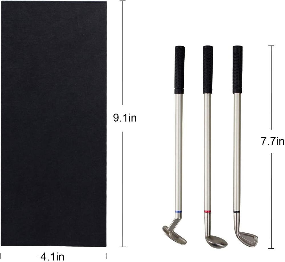 Golf Ball Pen 3-Piece Set with Club-Shaped Pens and Display Box