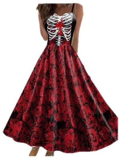 Gothic Dress Black Rose Skull Costume For Women Halloween - ToylandEU