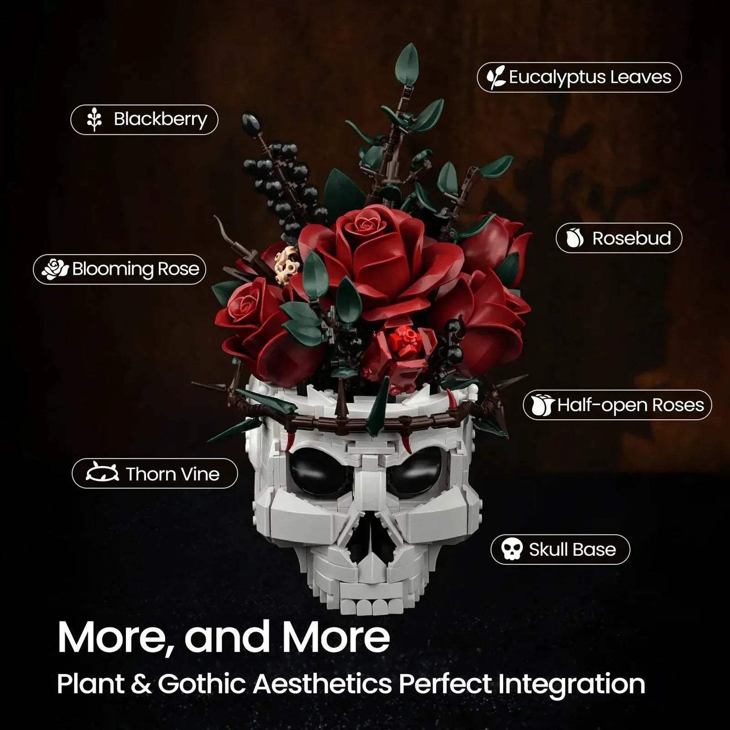 Gothic Skull Flowers Lego Compatible Building Blocks Set For Adults - ToylandEU