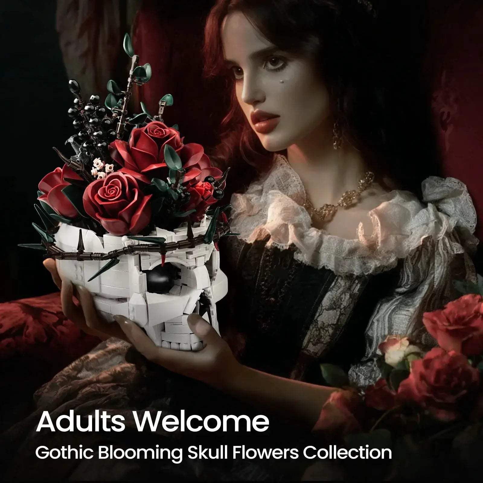 Gothic Skull Flowers Lego Compatible Building Blocks Set For Adults - ToylandEU