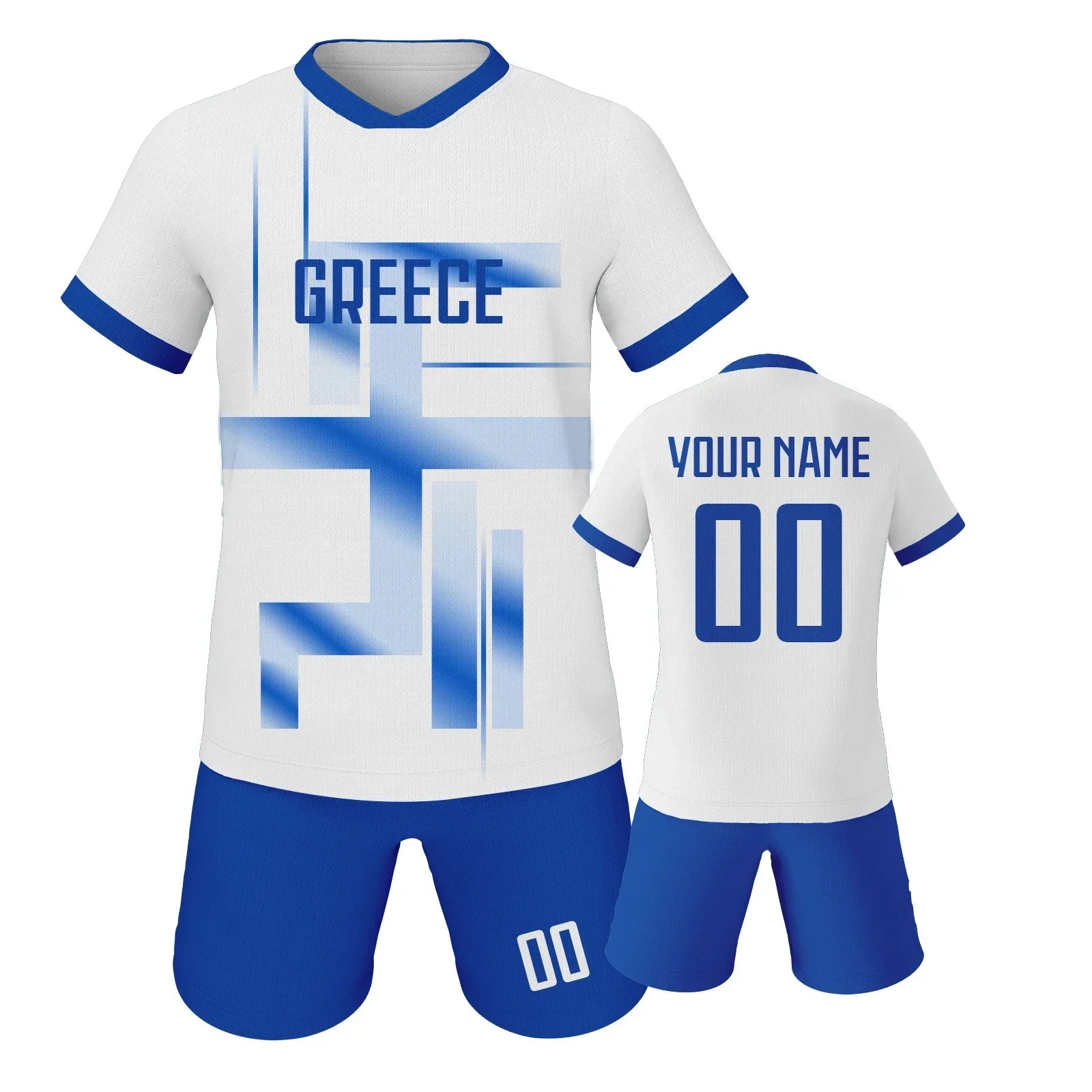 Greece Kids Custom Football Jersey With Name And Number Print Sublimation Knit Soccer Kit Youth Team Uniform - ToylandEU