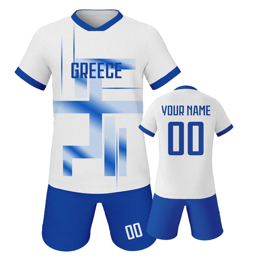 Greece Kids Custom Football Jersey With Name And Number Print Sublimation Knit Soccer Kit Youth Team Uniform - ToylandEU