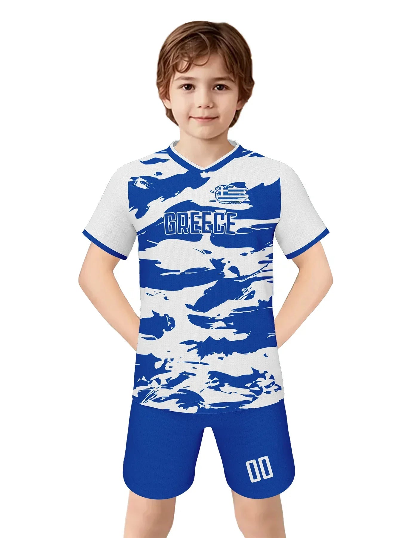 Greece Kids Custom Football Jersey With Name And Number Print Sublimation Knit Soccer Kit Youth Team Uniform - ToylandEU