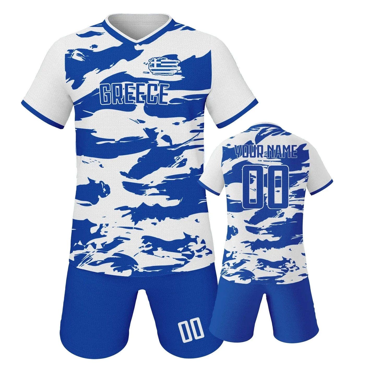 Greece Kids Custom Football Jersey With Name And Number Print Sublimation Knit Soccer Kit Youth Team Uniform - ToylandEU