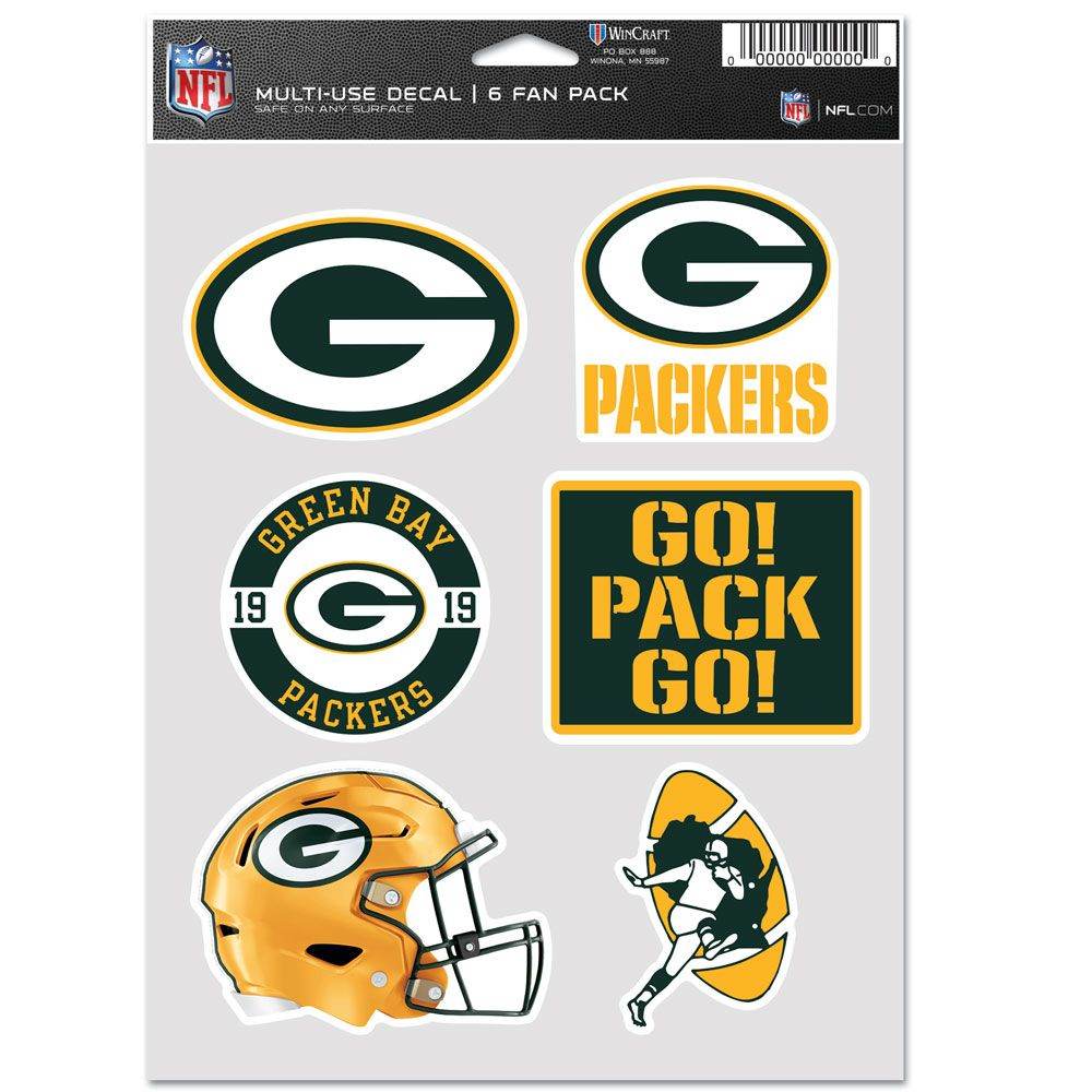 Green Bay Packers Assorted Decals Multi Use Fan 6 Pack Set - ToylandEU