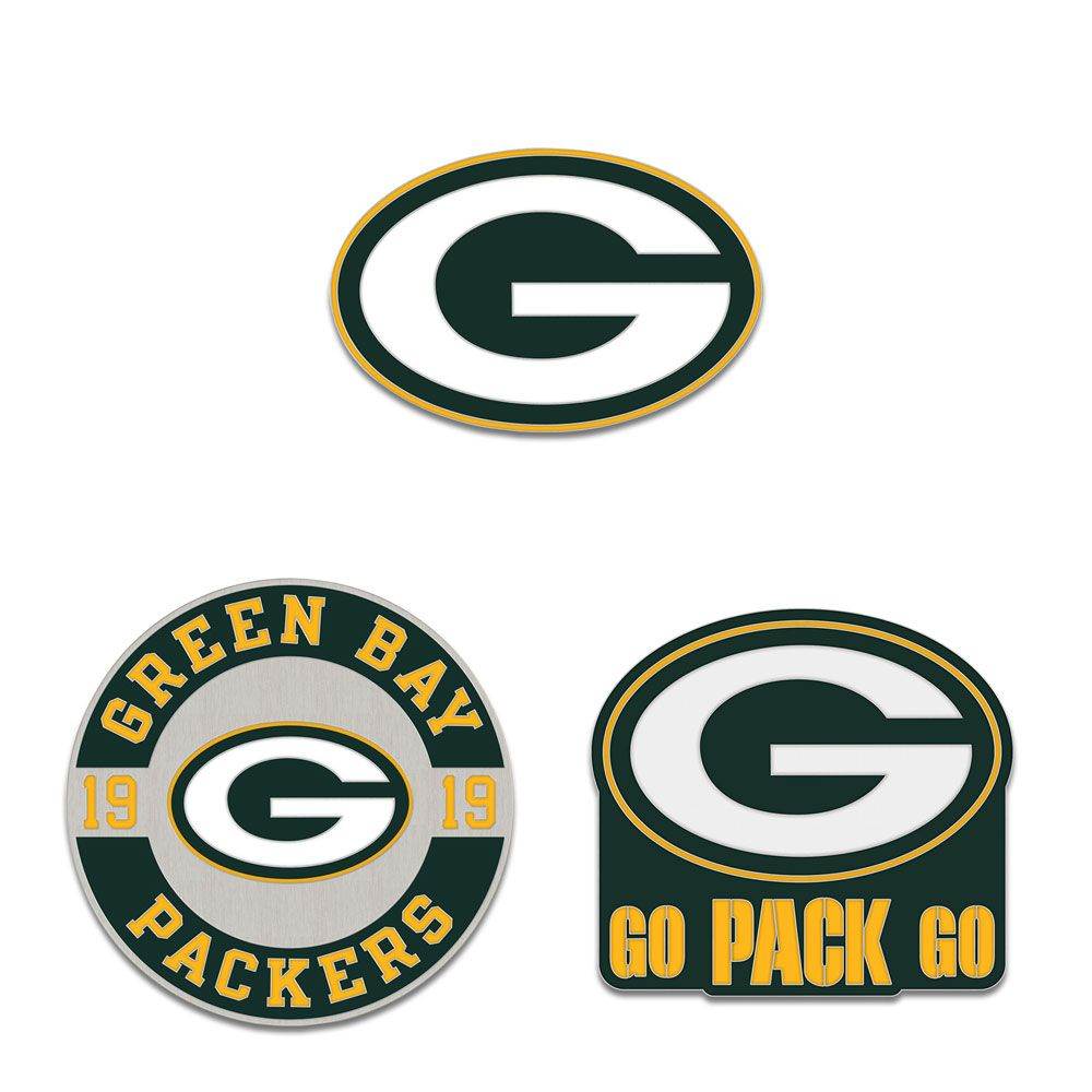 Green Bay Packers Enamel Pin Set Three Piece Logo Slogan - ToylandEU