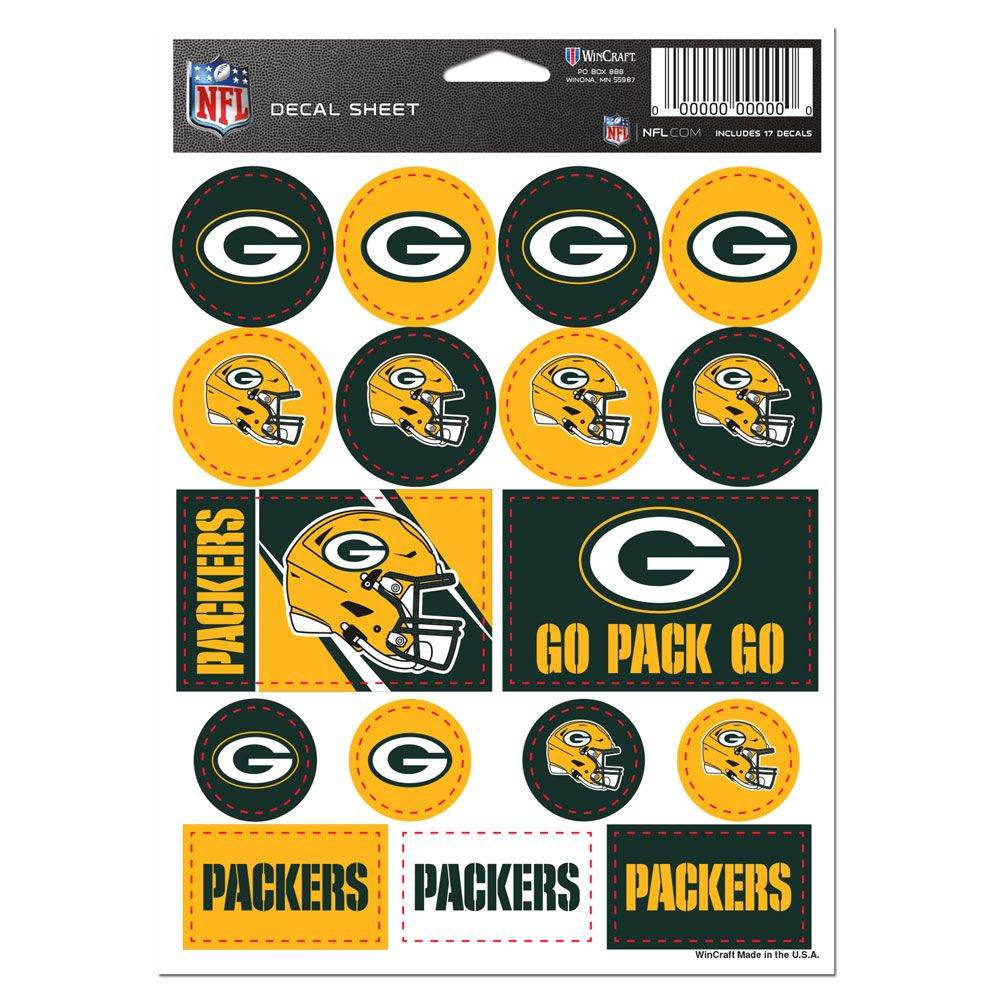 Green Bay Packers Vinyl Decal Sheet 5x7 Sticker Pack - ToylandEU
