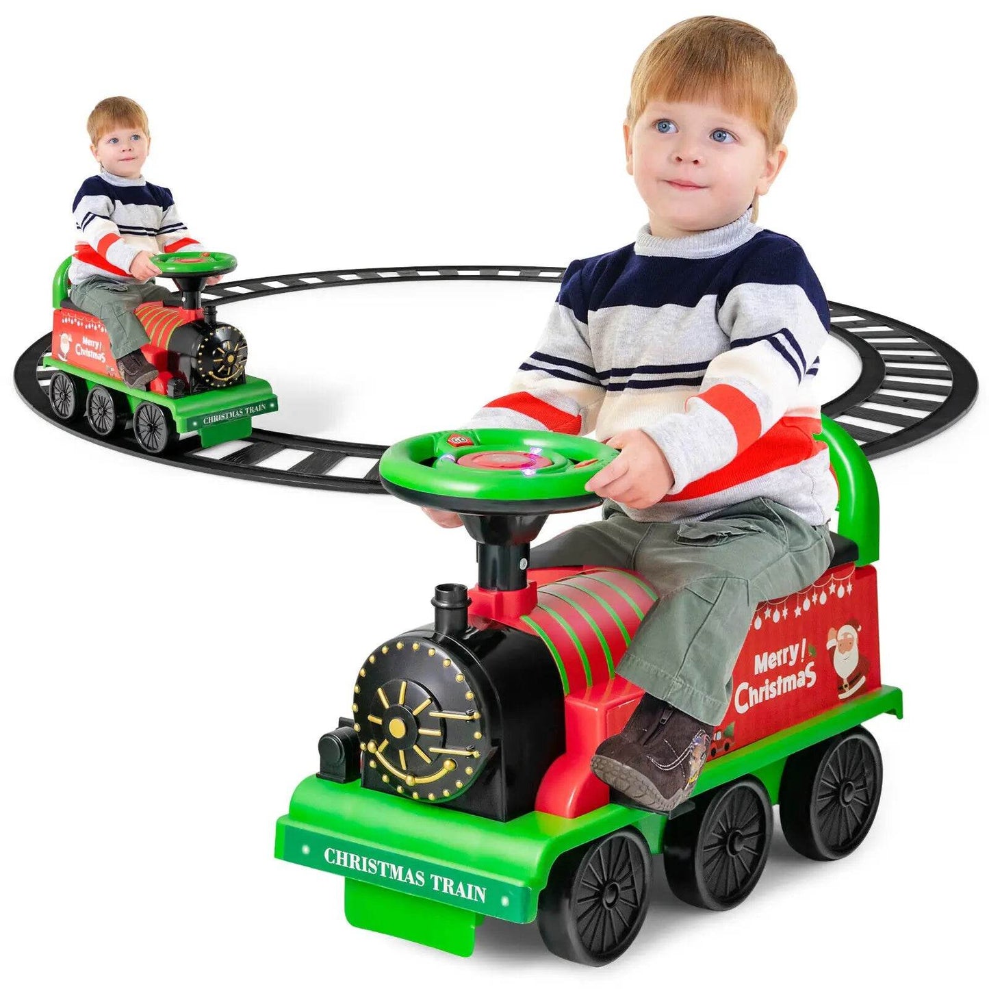 Green Electric Kids Ride-On Train with Track & 6 Wheels - Fun & Safe! - ToylandEU