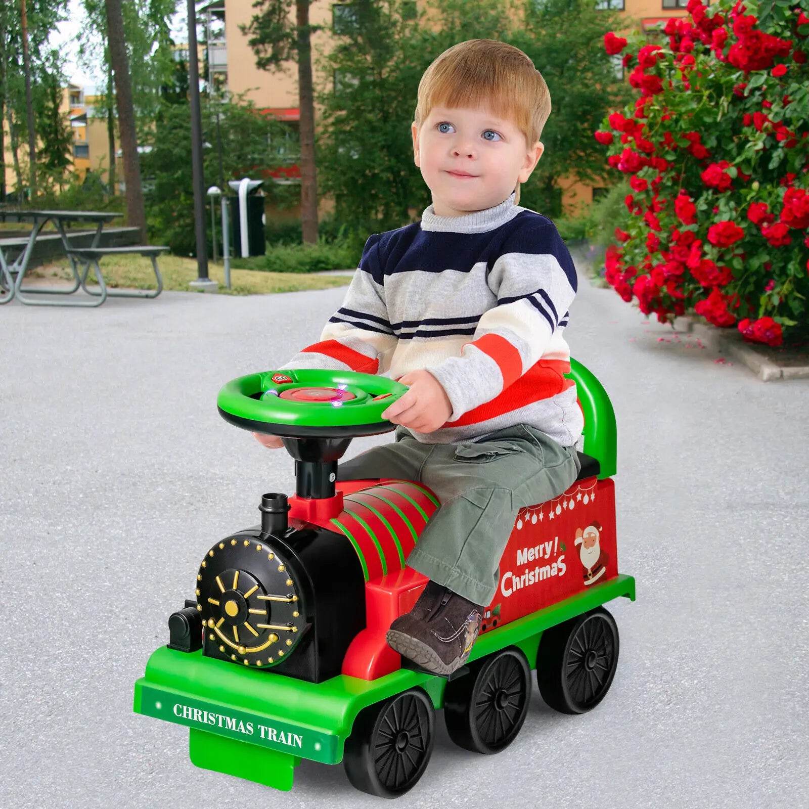 Green Electric Kids Ride-On Train with Track & 6 Wheels - Fun & Safe! - ToylandEU