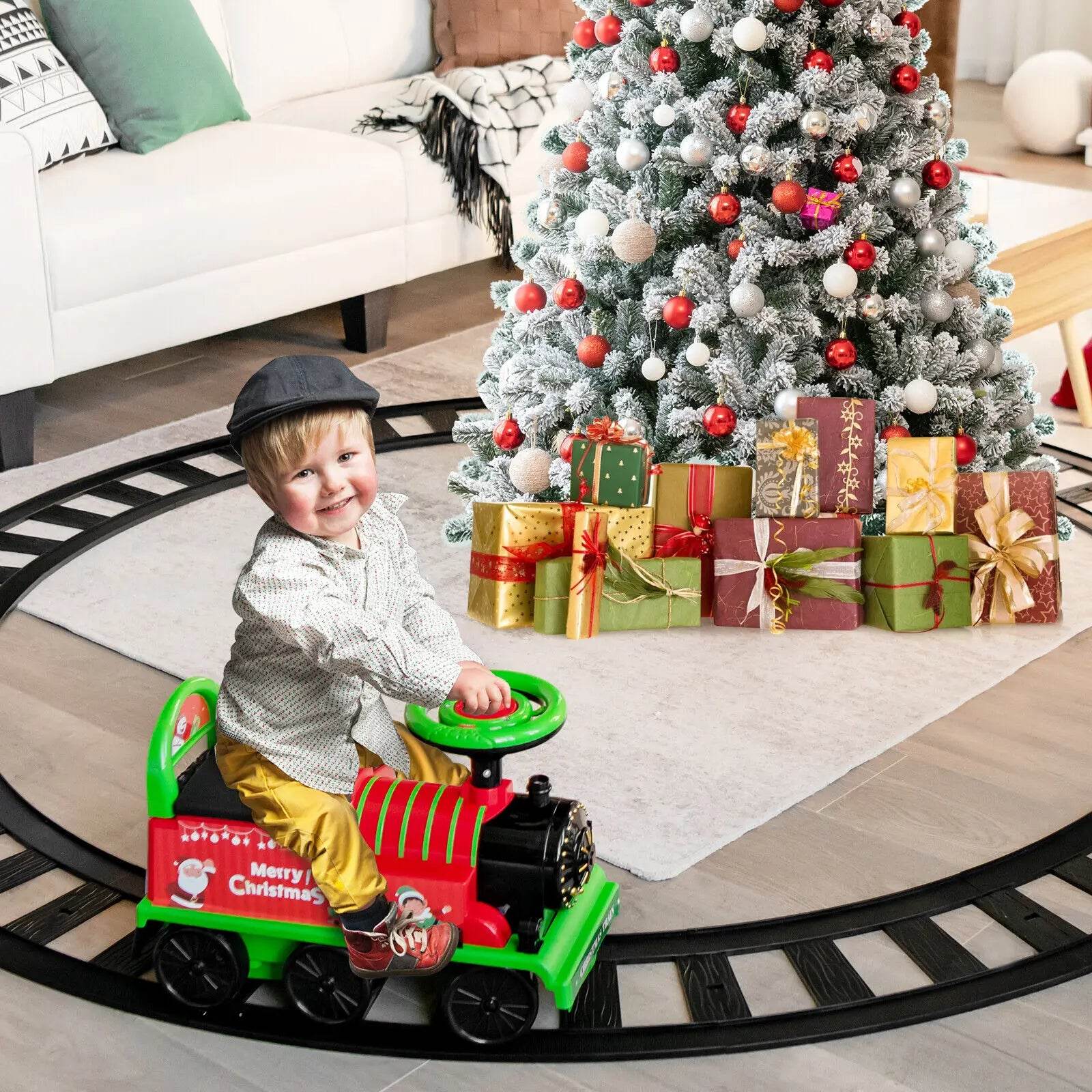 Green Electric Kids Ride-On Train with Track & 6 Wheels - Fun & Safe! - ToylandEU
