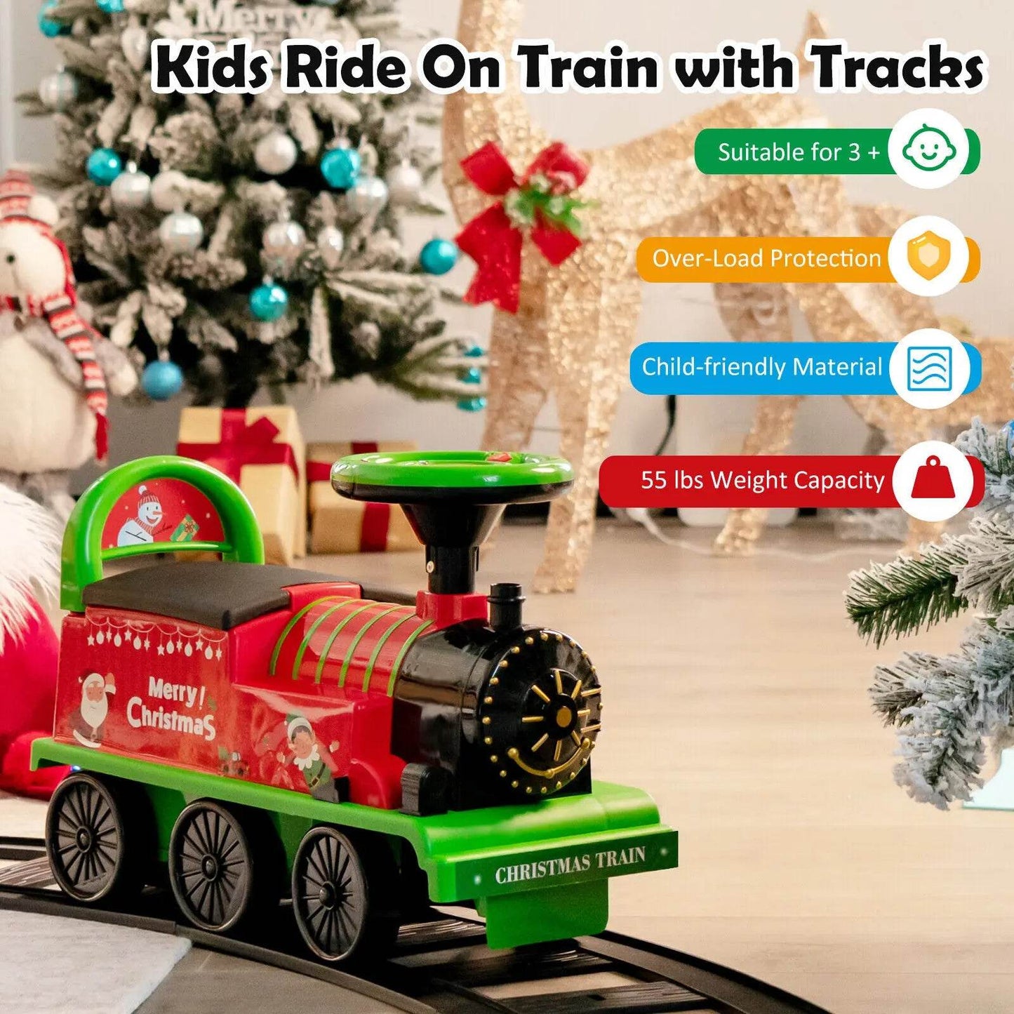 Green Electric Kids Ride-On Train with Track & 6 Wheels - Fun & Safe! - ToylandEU