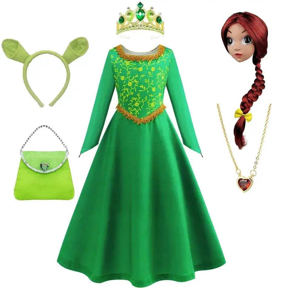 Green Princess Dress For Girls With Long Sleeve Halloween Costume - ToylandEU