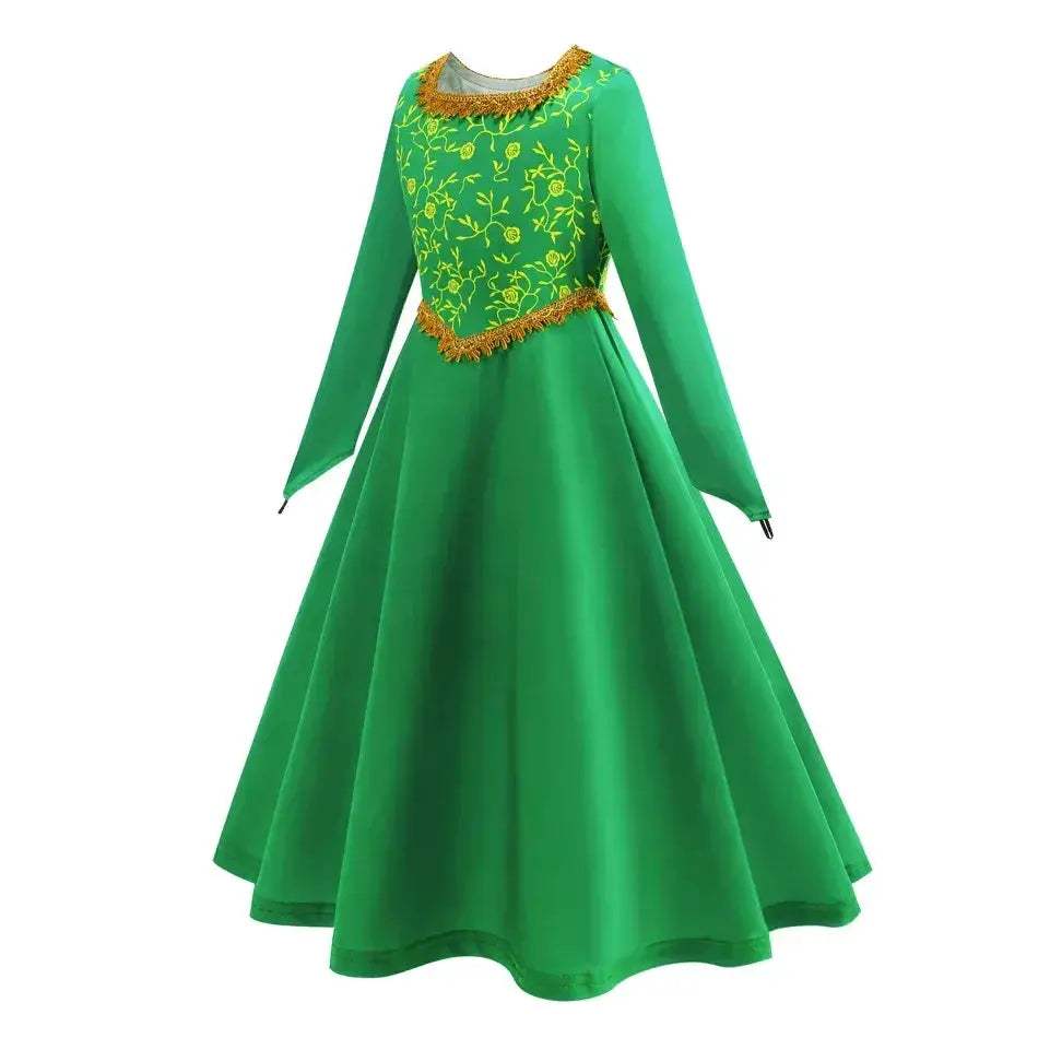 Green Princess Dress For Girls With Long Sleeve Halloween Costume - ToylandEU