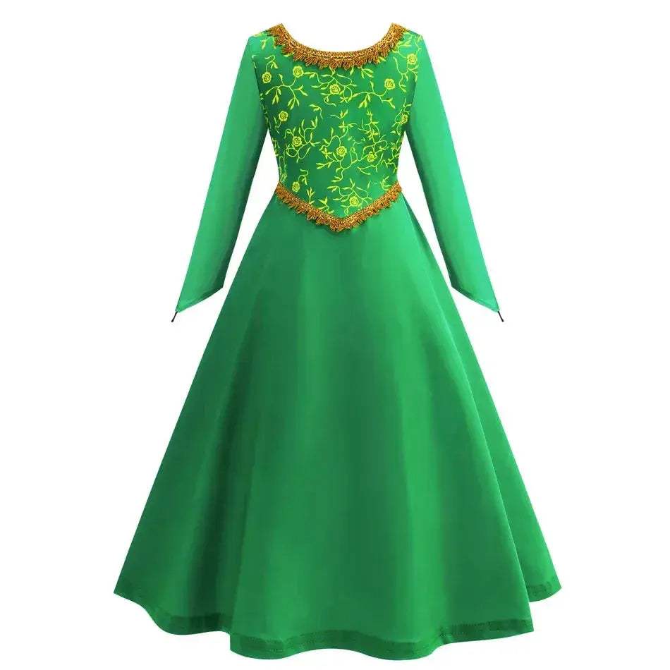 Green Princess Dress For Girls With Long Sleeve Halloween Costume - ToylandEU