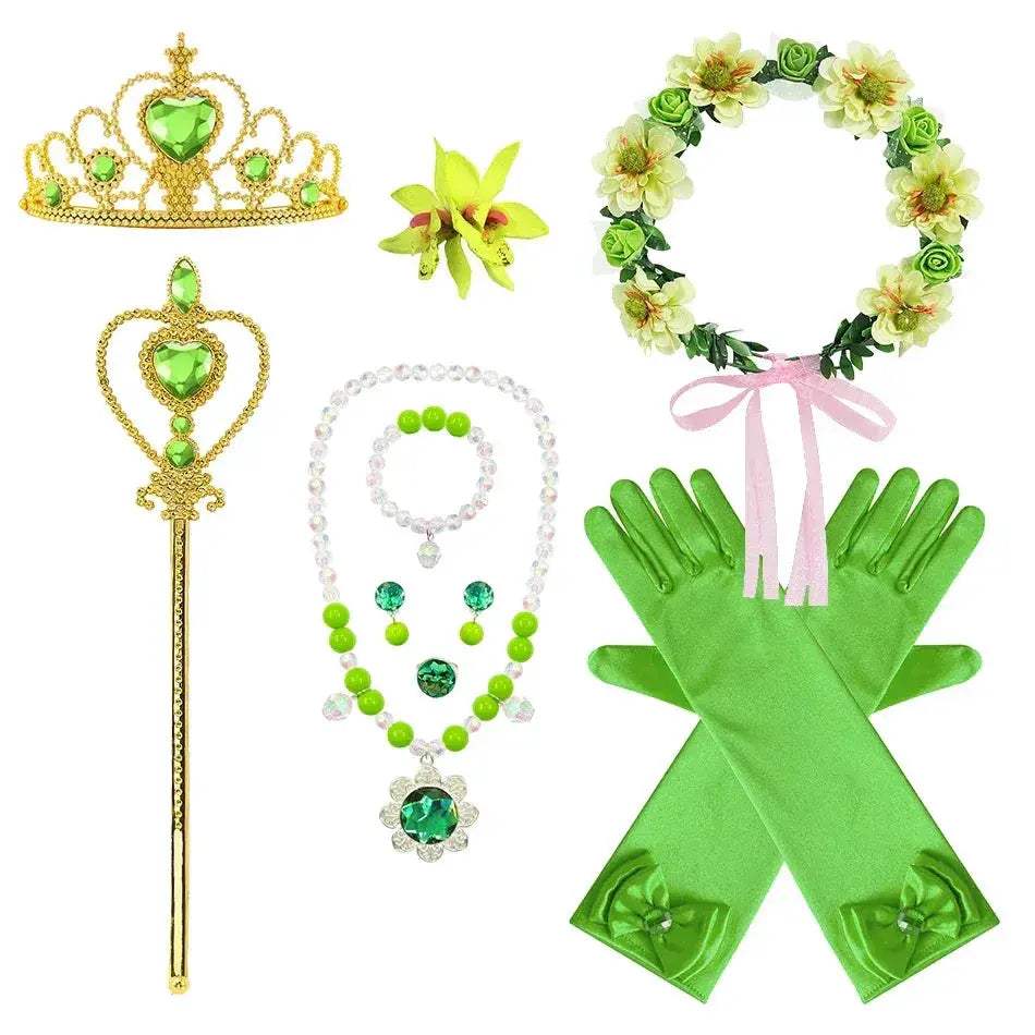 Green Princess Dress For Girls With Long Sleeve Halloween Costume - ToylandEU