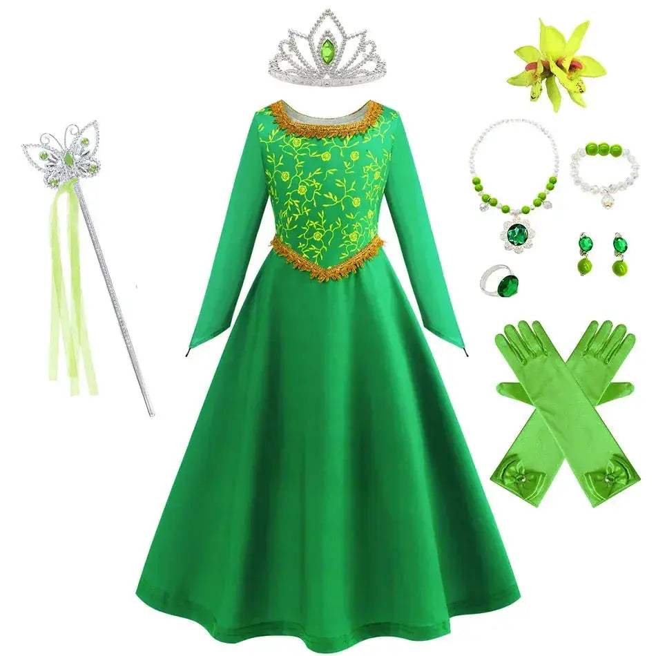 Green Princess Dress For Girls With Long Sleeve Halloween Costume - ToylandEU