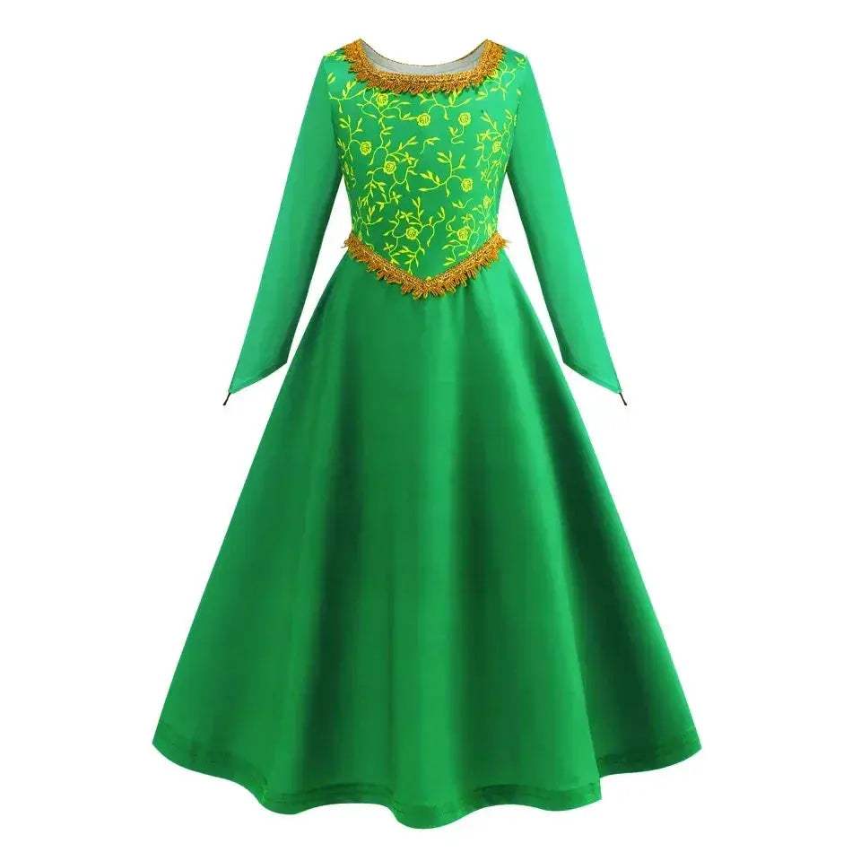Green Princess Dress For Girls With Long Sleeve Halloween Costume - ToylandEU