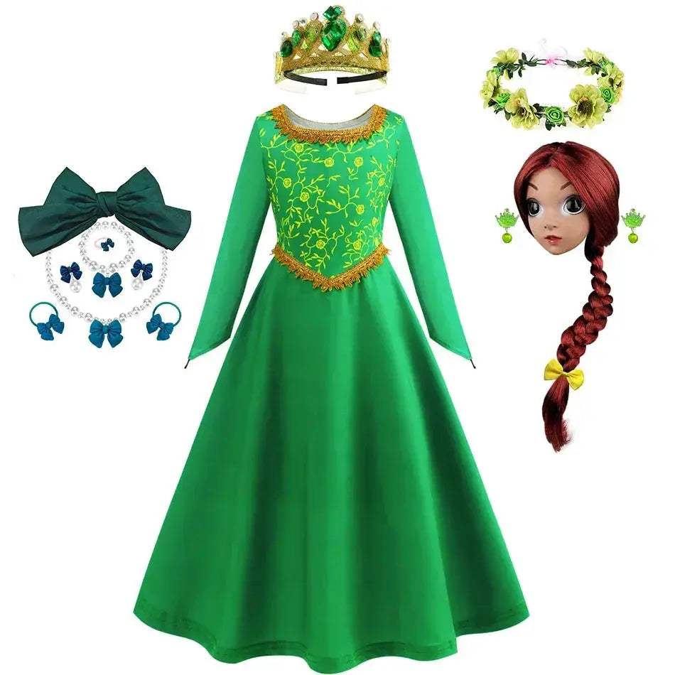 Green Princess Dress For Girls With Long Sleeve Halloween Costume - ToylandEU