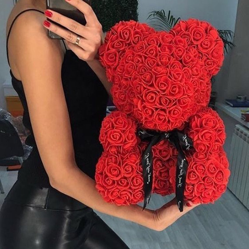 Valentines Day Rose Foam Bear Teddy Bear with Artificial Roses - Perfect Gift for Her - ToylandEU