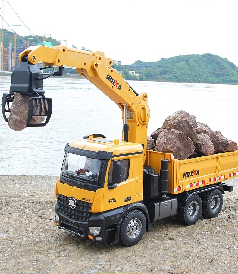 1/14 Scale Remote Control Dump Truck with Crane & Grabber for Kids