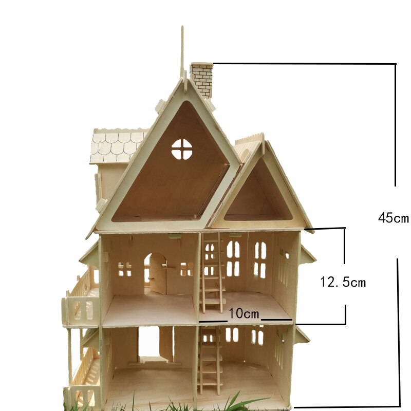 Wooden 3D Dollhouse Villa Model DIY Kit for Educational Pretend Play - ToylandEU