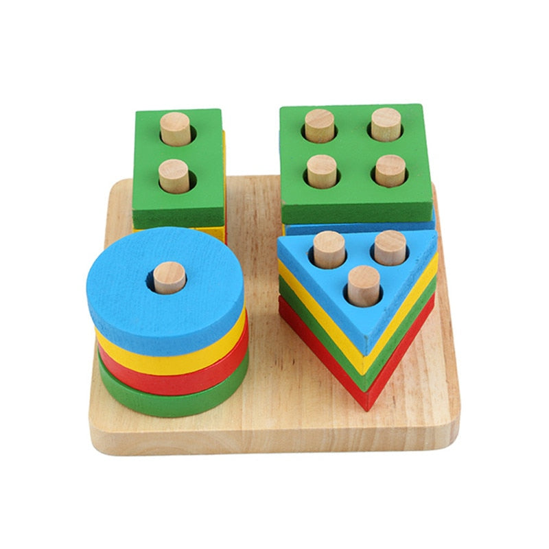 Wooden Geometric Shape Building Block Matching Toys - ToylandEU