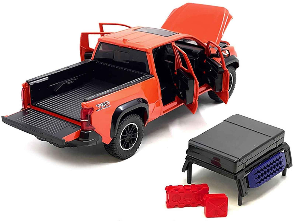 2024 Toyota Tacoma TRD Off-Road Edition Pickup Truck Octane Orange with Bed Camper | 1/24 Diecast Model Truck | Collector Quality