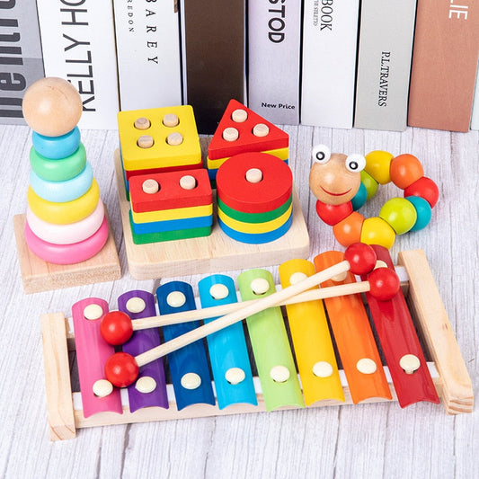 Rainbow Animal Shape Puzzle Blocks and Xylophone Learning Set - ToylandEU