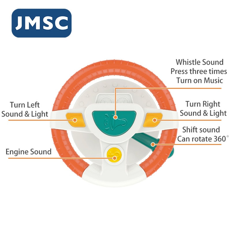 JMSC Baby Kids Electric Simulation Steering Wheel Toy - Interactive Musical Educational Car Seat Back - ToylandEU