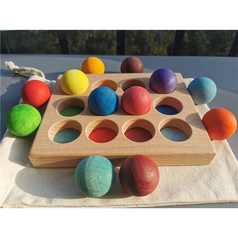 Wooden Color Sorting Toy Set with Tray and Peg Dolls - ToylandEU