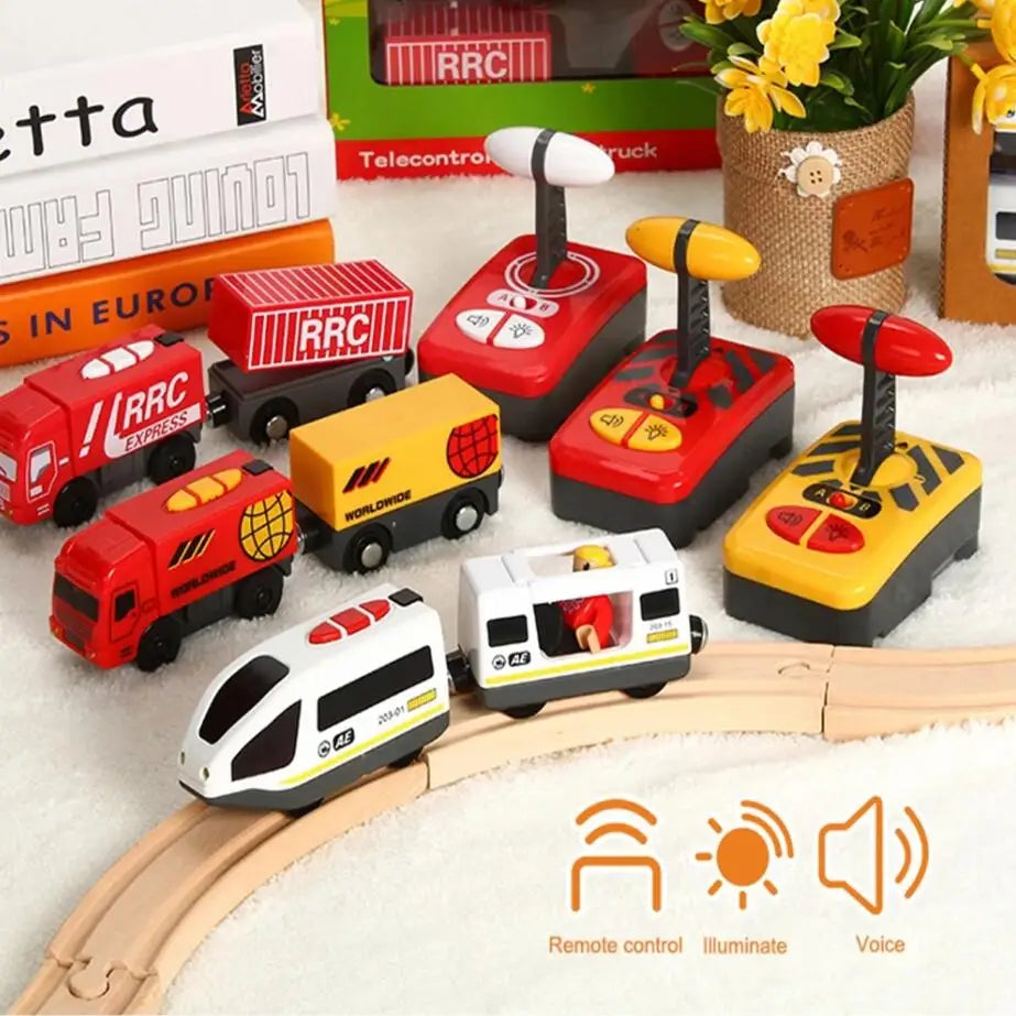 Wooden RC Train Set with Remote Control and Railway Accessories