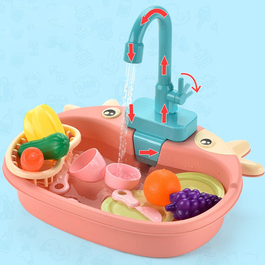 Role Playing Kids Mini Kitchen Toys Set with Electric Dishwasher - Educational Summer Toys